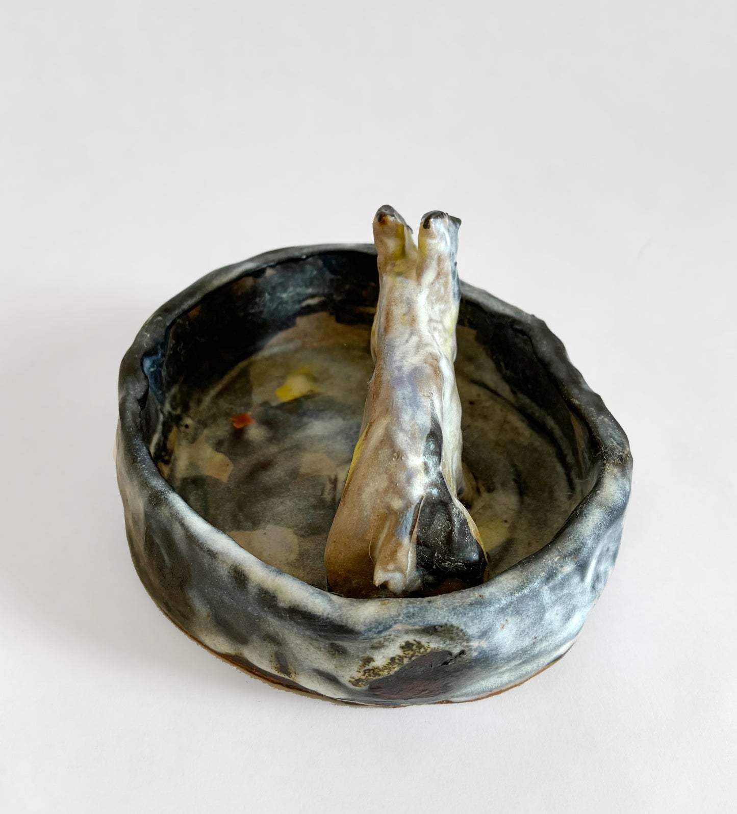 A Donkey drinking from a pond - Dish