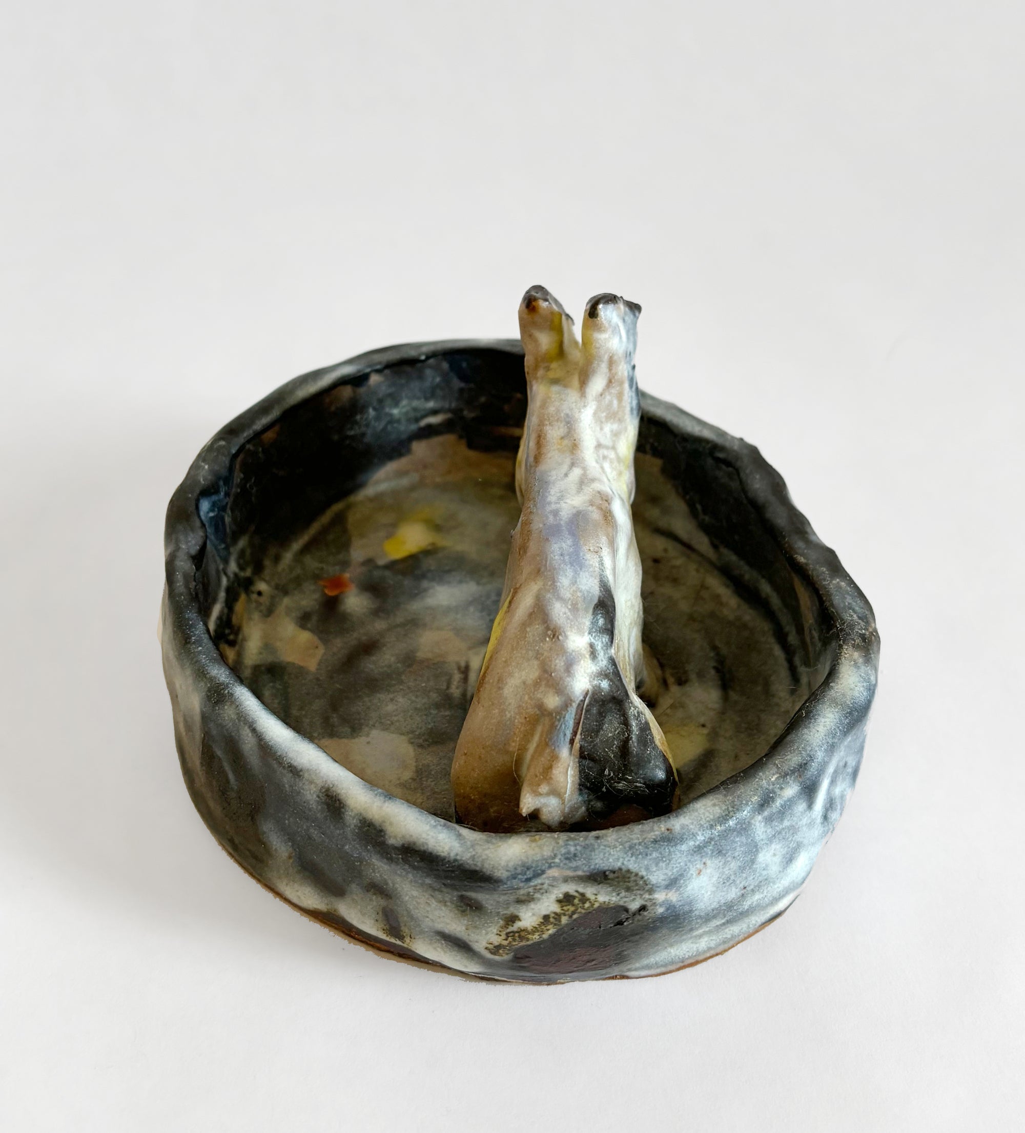 A Donkey drinking from a pond - Dish