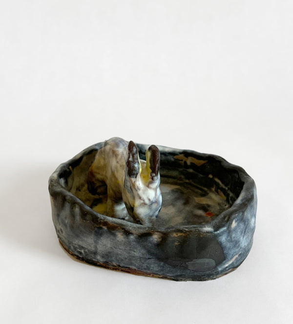 A Donkey drinking from a pond - Dish
