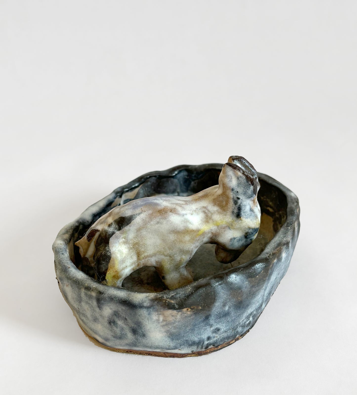 A Donkey drinking from a pond - Dish