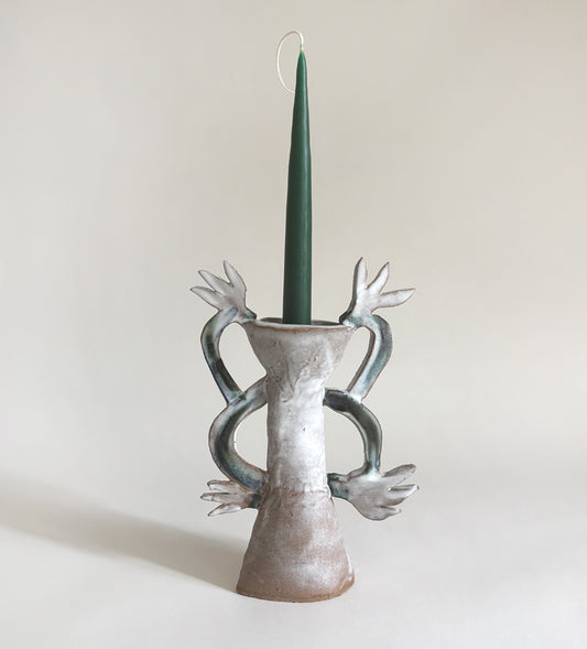 Four Cyclamens Candle holder / Dark green & White
