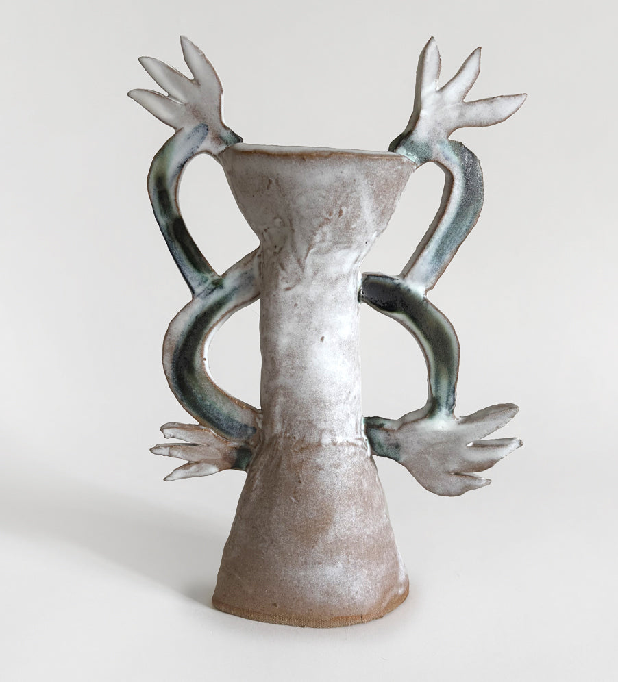 Four Cyclamens candle holder / Dark green & White