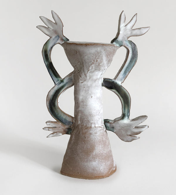 Four Cyclamens candle holder / Dark green & White