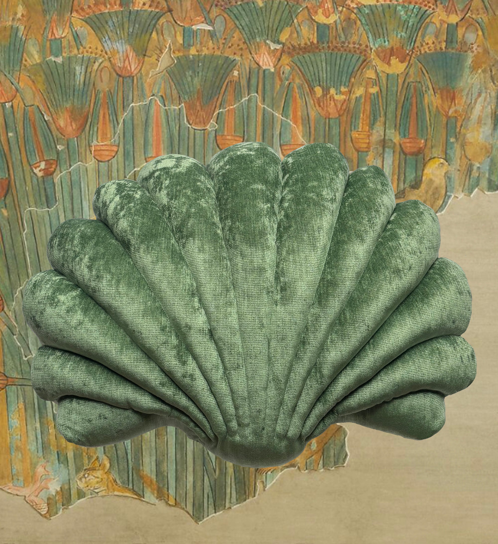LARGE SHELL PILLOW - MOSS GREEN VELVET