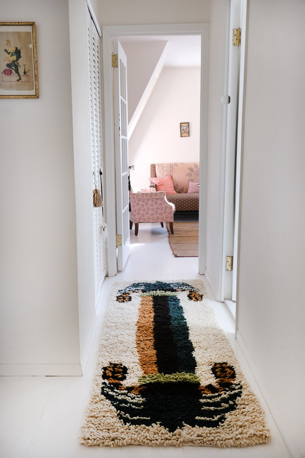 Date palm tree rug in natural and green - Runner