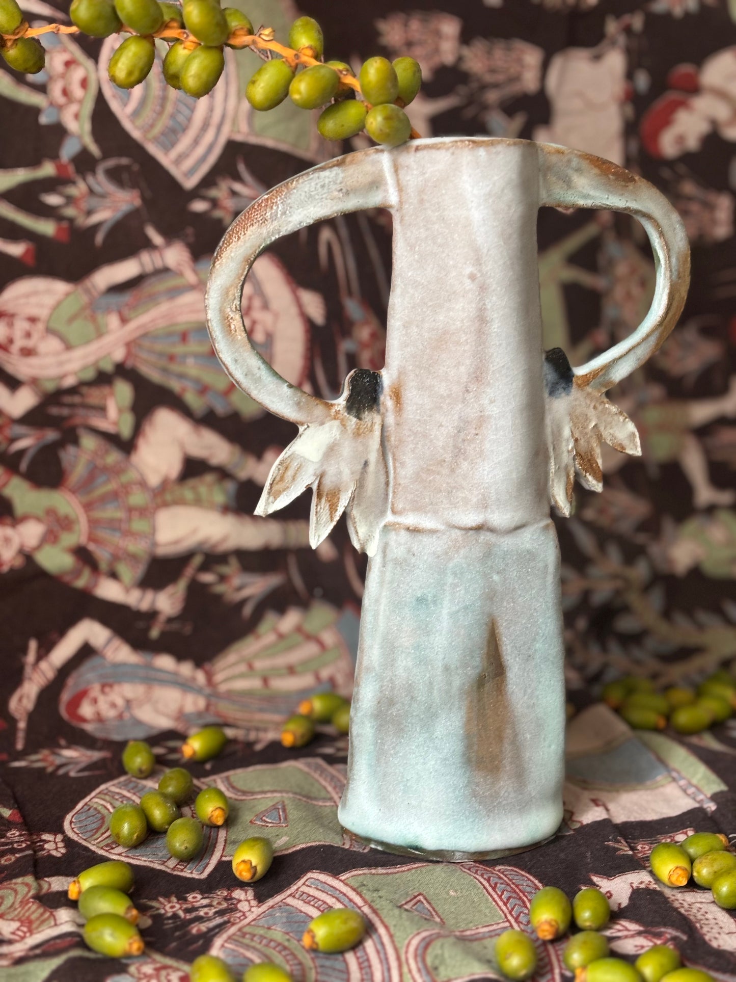Two cyclamens vase - light blue