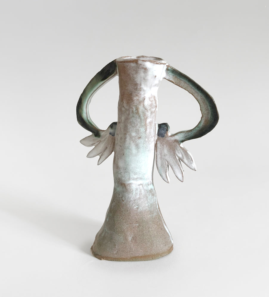 Two Cyclamens Candle holder / Dark green & White