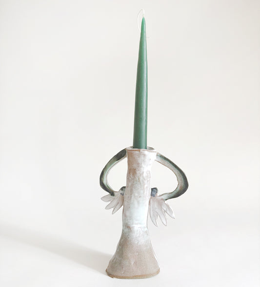 Two Cyclamens Candle holder / Dark green & White