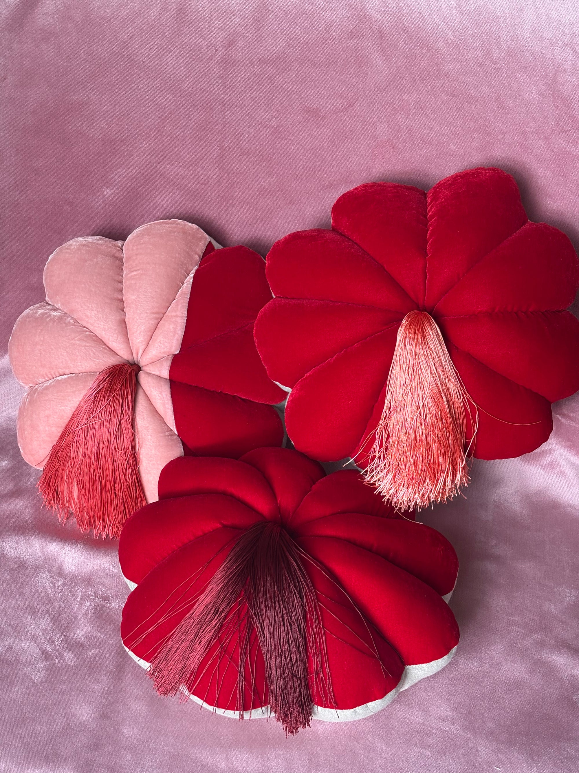 FULL BLOOM, RED / RED & CORAL -  DARK CORAL OR BURGUNDY TASSEL