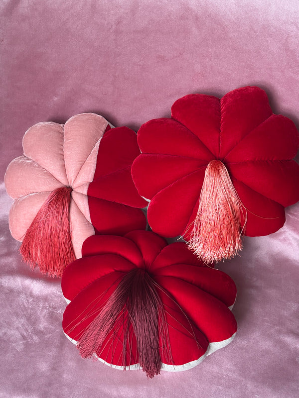 FULL BLOOM, RED / RED & CORAL -  DARK CORAL OR BURGUNDY TASSEL