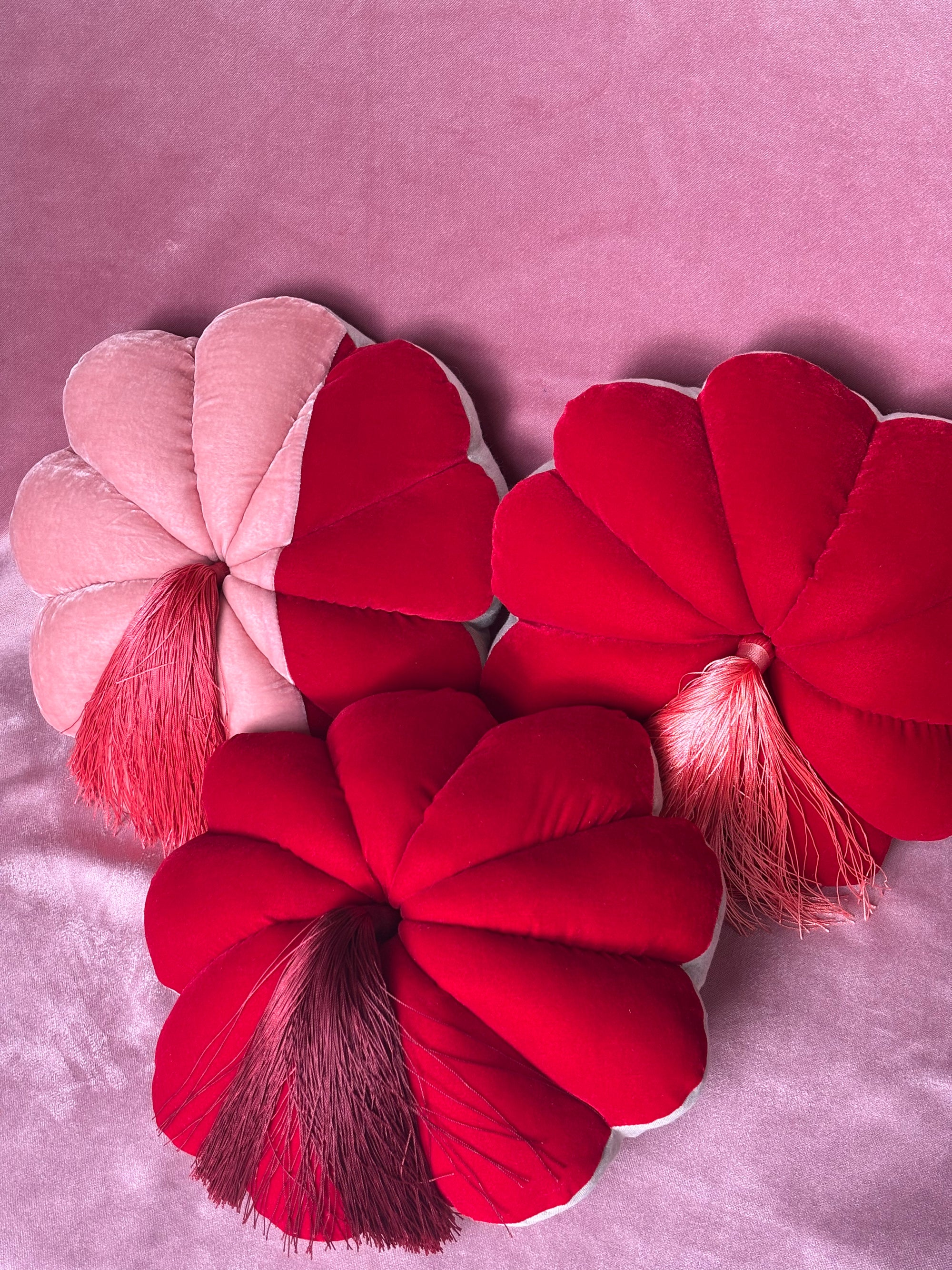 FULL BLOOM, RED / RED & CORAL -  DARK CORAL OR BURGUNDY TASSEL