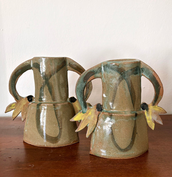 Two cyclamens vase - celadon green