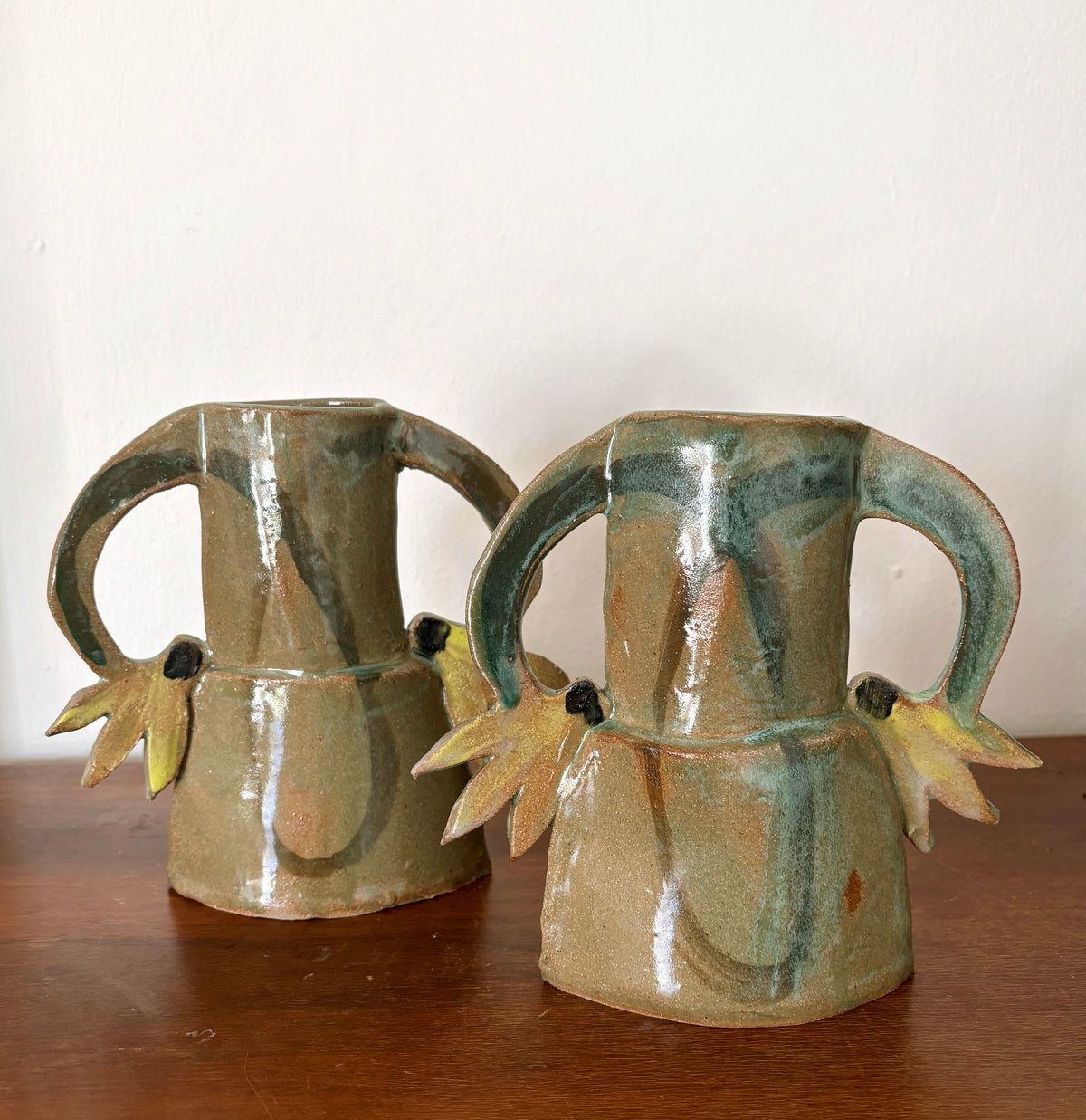 Two cyclamens vase - celadon green