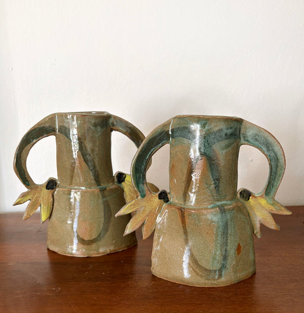 Two cyclamens vase - celadon green