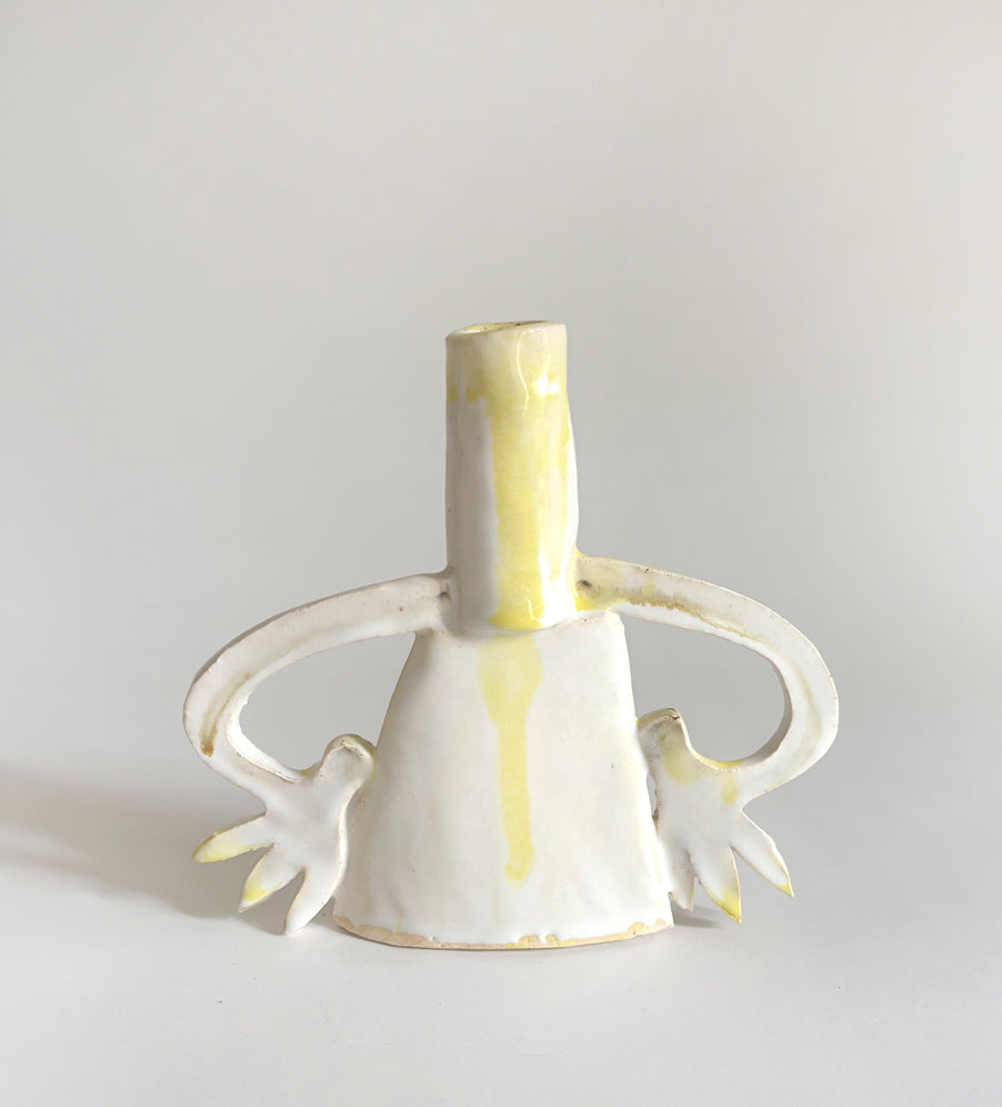 Pair of cyclamens candle holders / Yellow & White