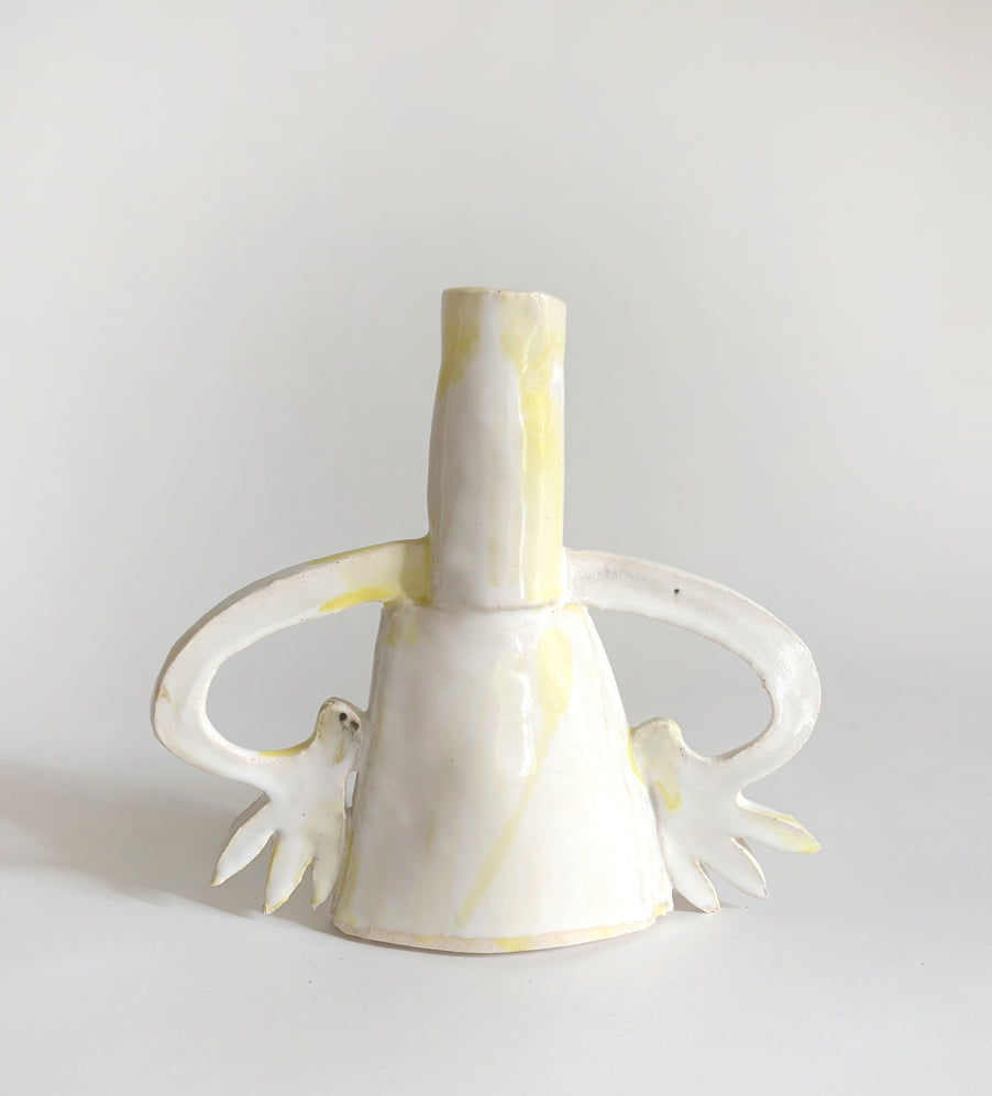 Pair of cyclamens candle holders / Yellow & White